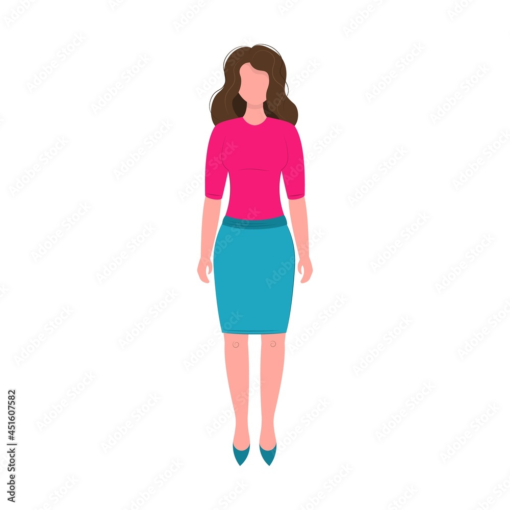 business woman isolated on white background. vector flat illustration. The girl stands straight. business woman isolated on white background. vector flat illustration. The girl stands straight.