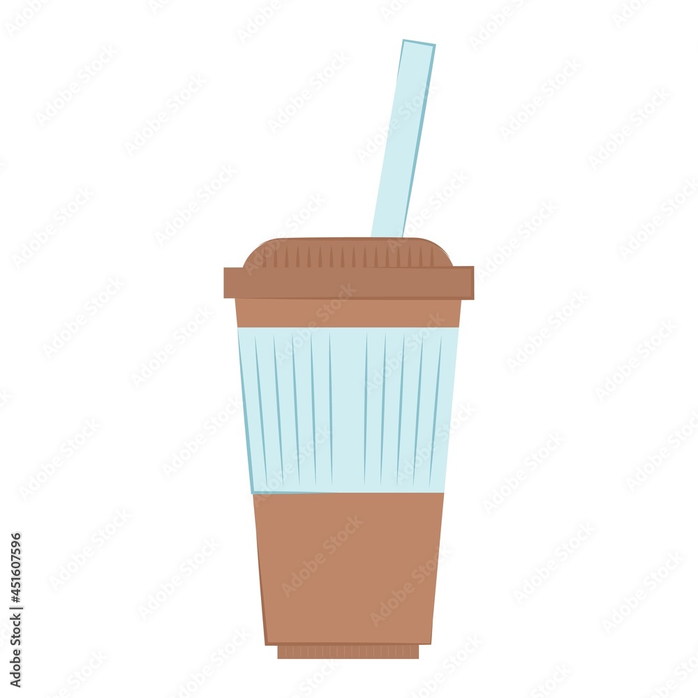 Paper cup with a straw for coffee isolated on a white background. Vector flat illustration. Brown plastic cup with a straw. Collection of packaging. Paper cup with a straw for coffee isolated on a white background. Vector flat illustration. Brown plastic cup with a straw. Collection of packaging.