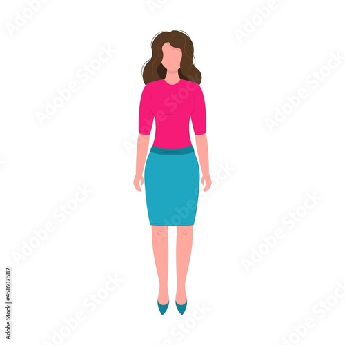 business woman isolated on white background. vector flat illustration. The girl stands straight. 
