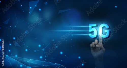business concept and technology hand touching 5G internet technology and network