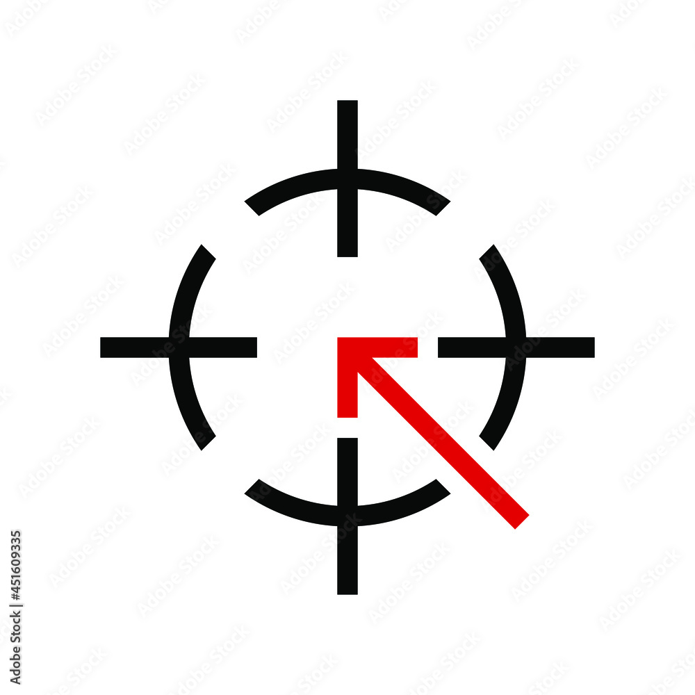 Arrow hit the target graphic icon. Symbol arrow in target isolated on white background. Vector illustration Arrow hit the target graphic icon. Symbol arrow in target isolated on white background. Vector illustration