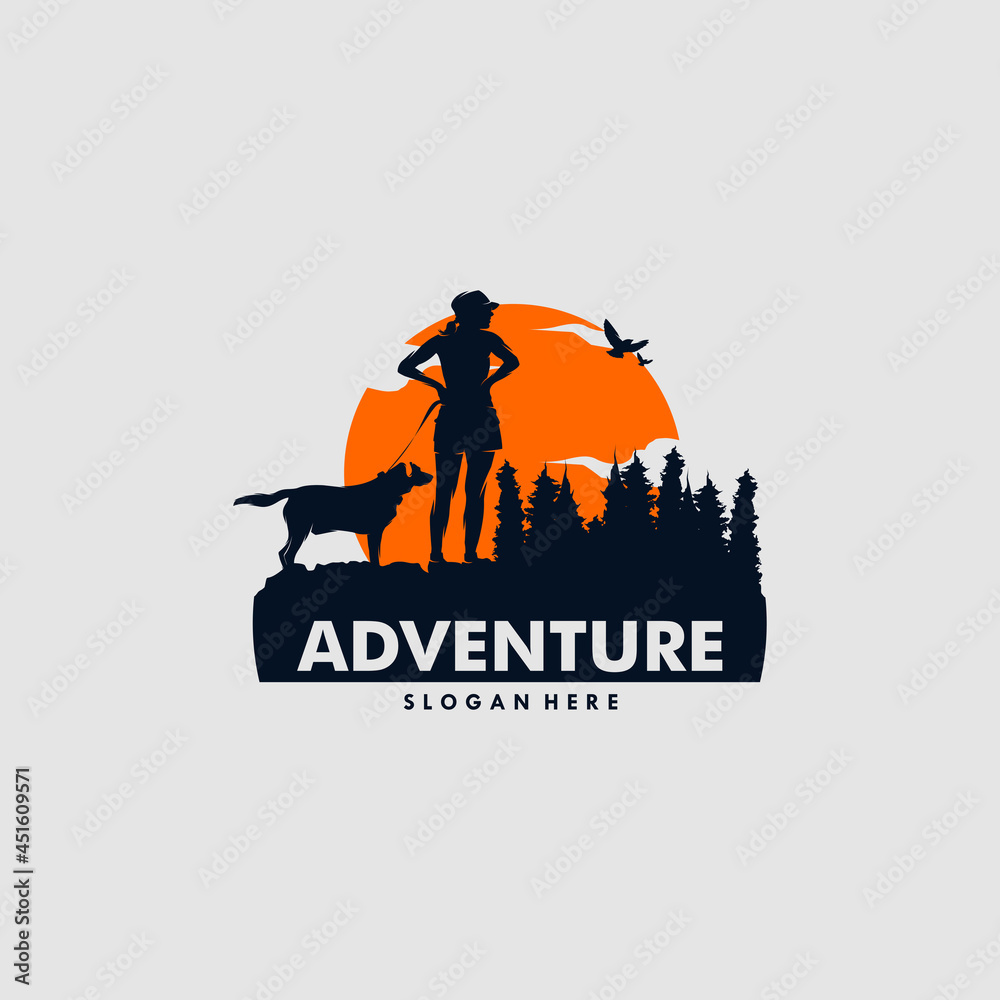 Fototapeta premium Adventure girl mountain logo design
