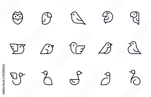 Birds icon set, Thin line pictograms.