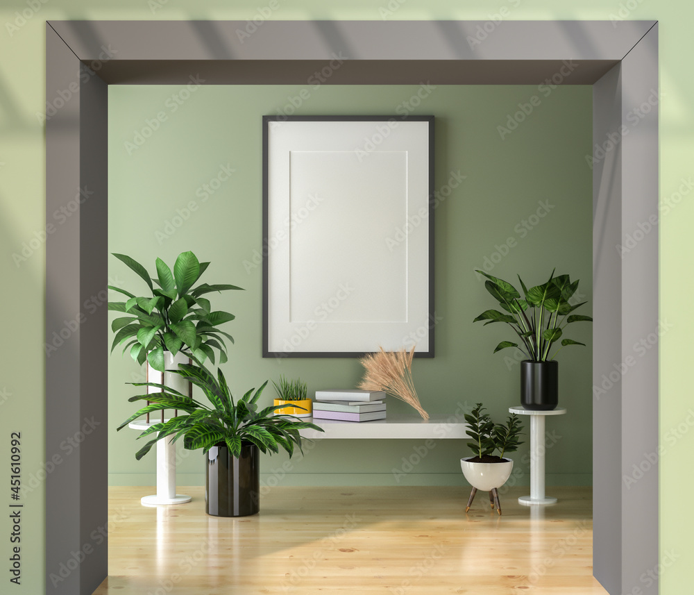 3D Mockup photo frame in Modern interior of gallery hall 3D Mockup photo frame in Modern interior of gallery hall
