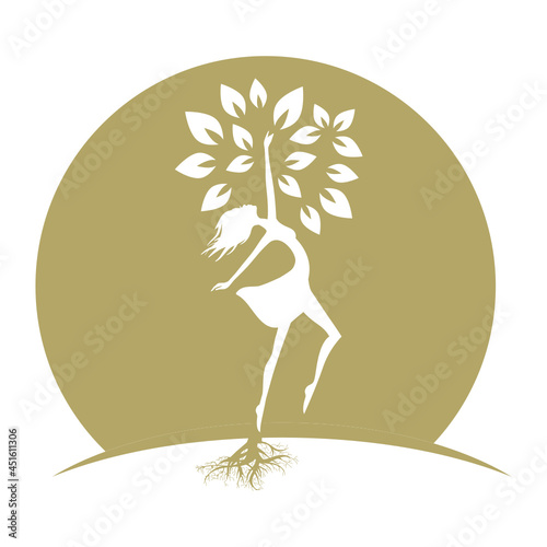mother earth, lady become beautiful tree, logo. personal grow,  healing, connection with earth