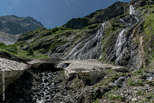 mountains waterfall glacier gorge river