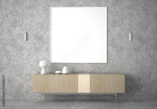 3D Mockup photo frame in Modern interior of gallery hall