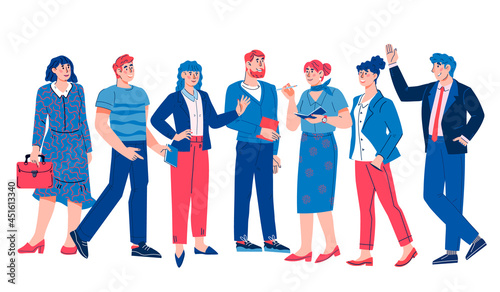 Business People Team flat cartoon vector illustration isolated on white background. Group of managers, business people, executors. Men and women in suits.