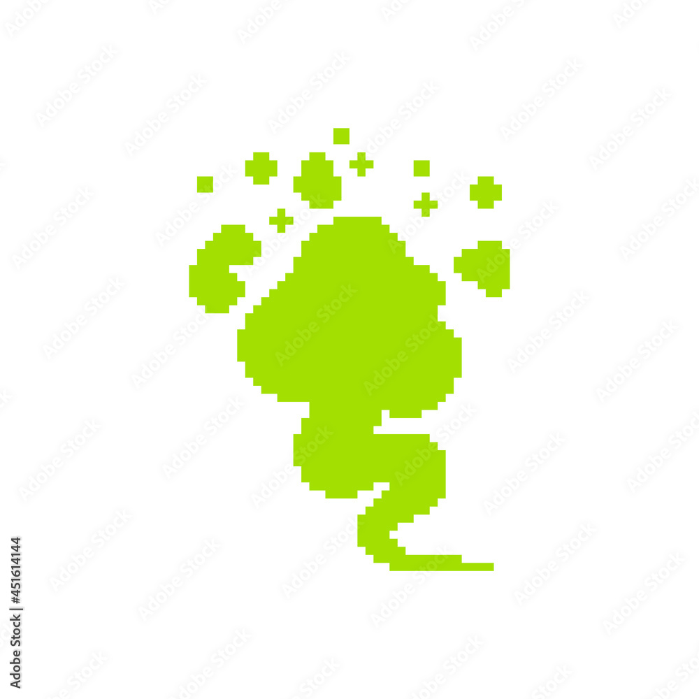 Fart pixel art. 8 bit green smoke gas. pixelated Farting