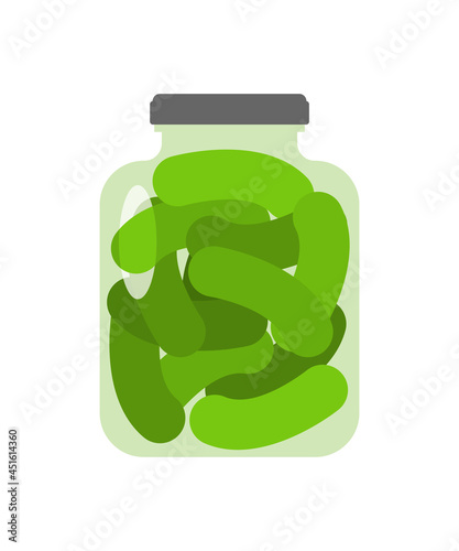 Pickled cucumbers in jar cartoon. vector illustration