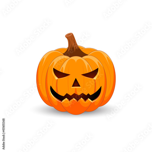 Pumpkin on white background. The main symbol of the Happy Halloween holiday. Scary orange pumpkin with smile for your design for the holiday Halloween.