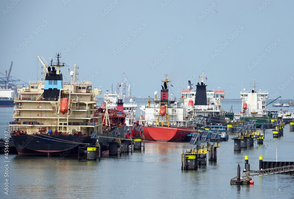 Cargo ships in the harbor of Europort in Rotterdam