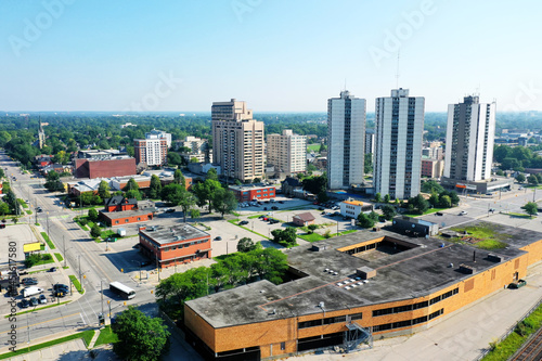 Aerial of the London  Ontario  Canada downtown