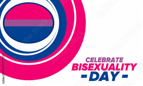 Celebrate Bisexuality Day. Bisexual Pride and Bi Visibility Day. Bisexual flag. Coming out. Celebrated annual in September 23. Festival and parade. Poster, card, banner, template, background. Vector
