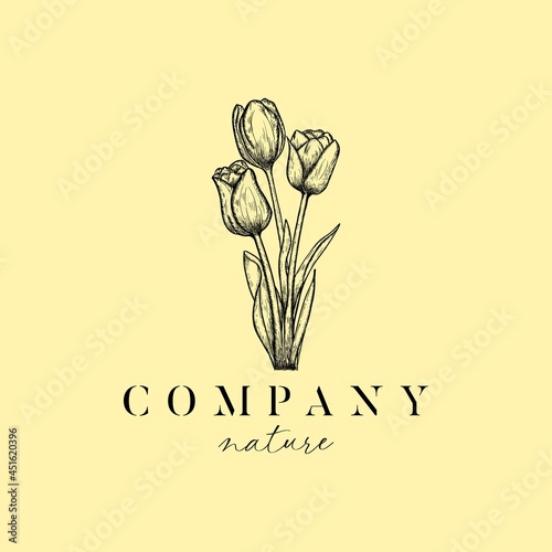 hand drawn nature tulip flower vintage logo