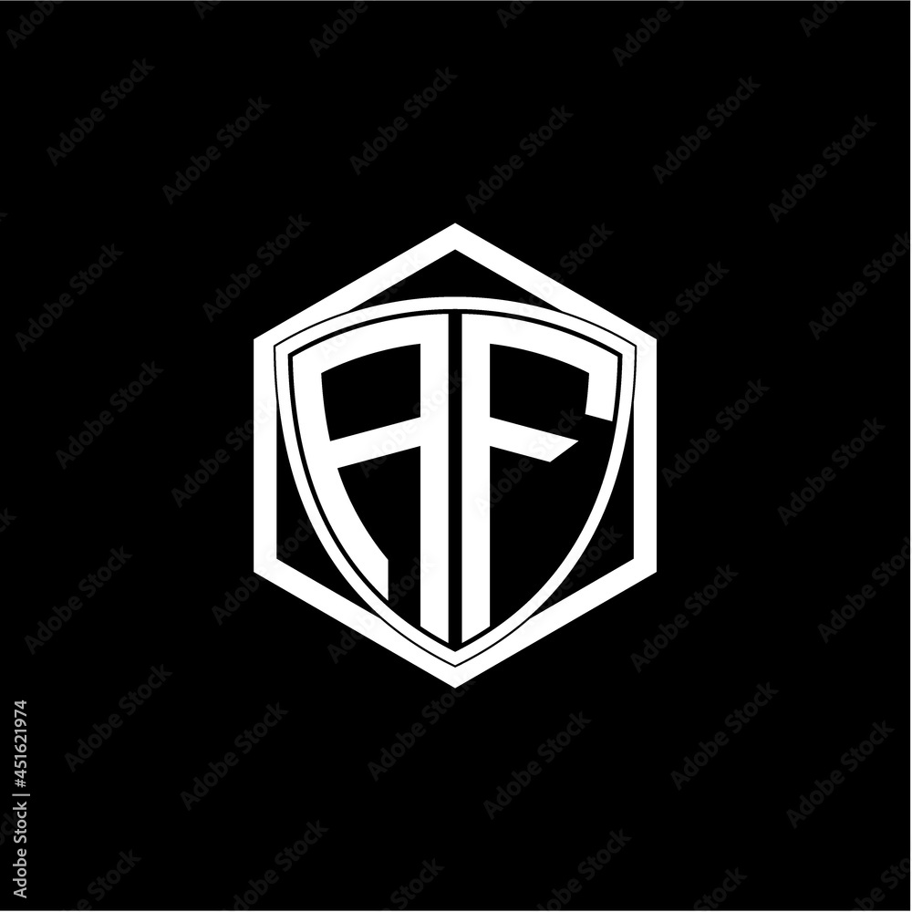 initial letter A F shield with hexagon frame initial letter A F shield with hexagon frame