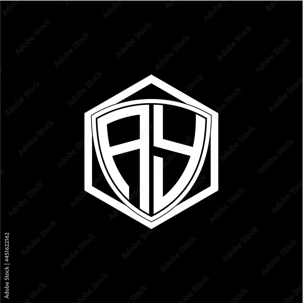 initial letter A Y shield with hexagon frame initial letter A Y shield with hexagon frame