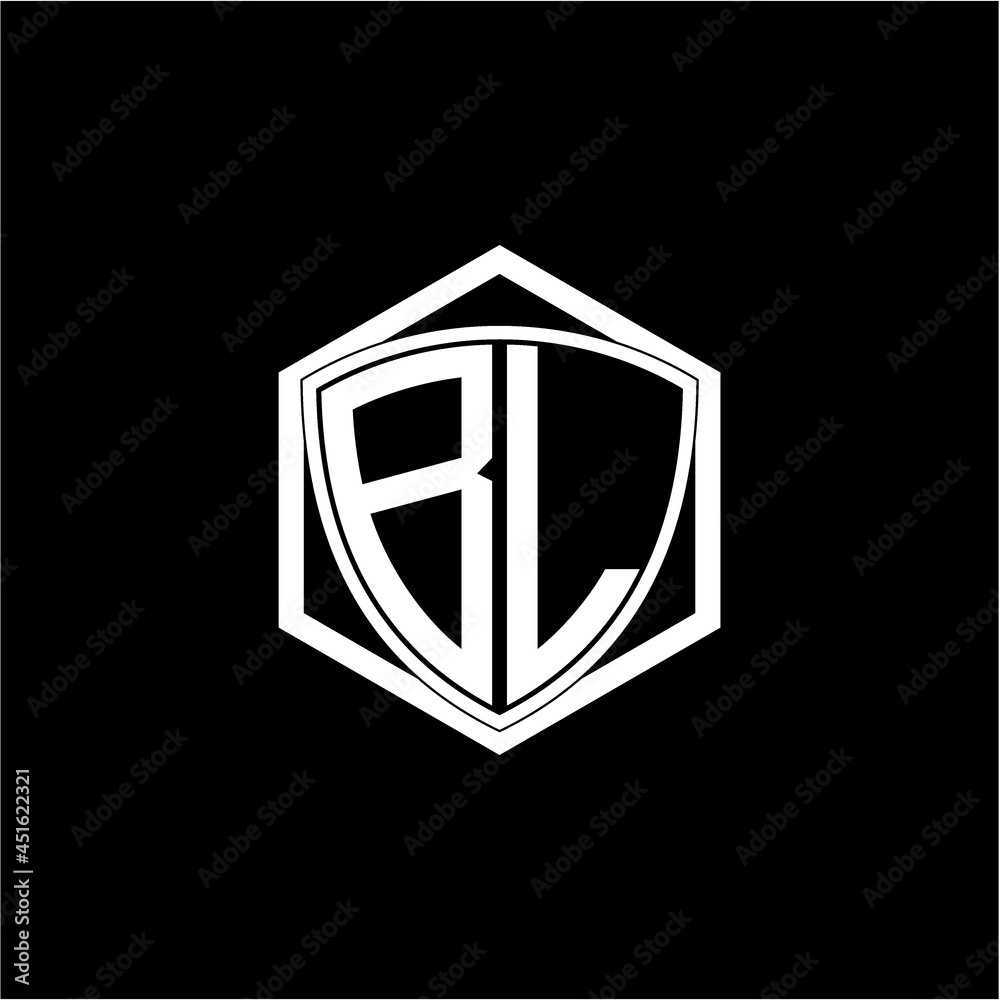 initial letter B L shield with hexagon frame initial letter B L shield with hexagon frame