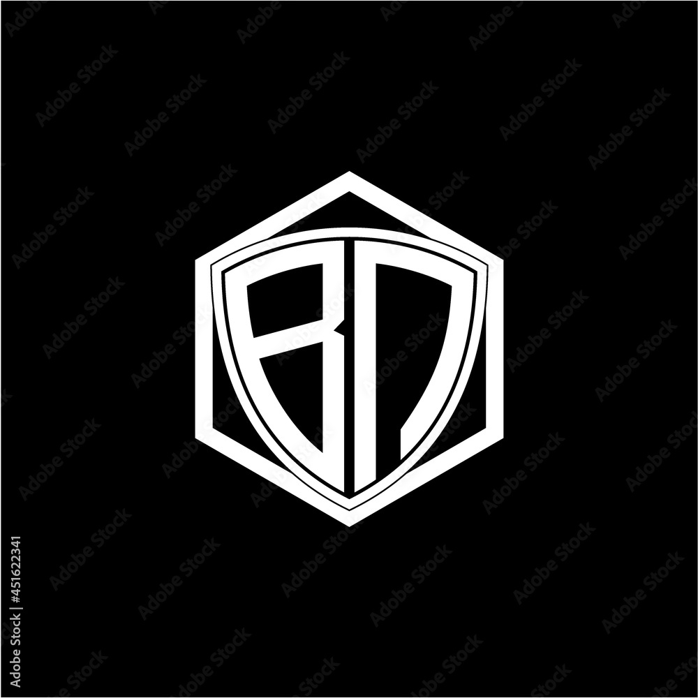 initial letter B N shield with hexagon frame initial letter B N shield with hexagon frame