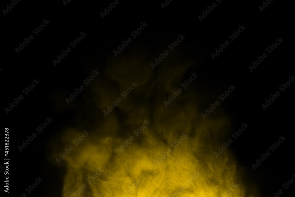 yellow-gold steam smoke spray isolated black background