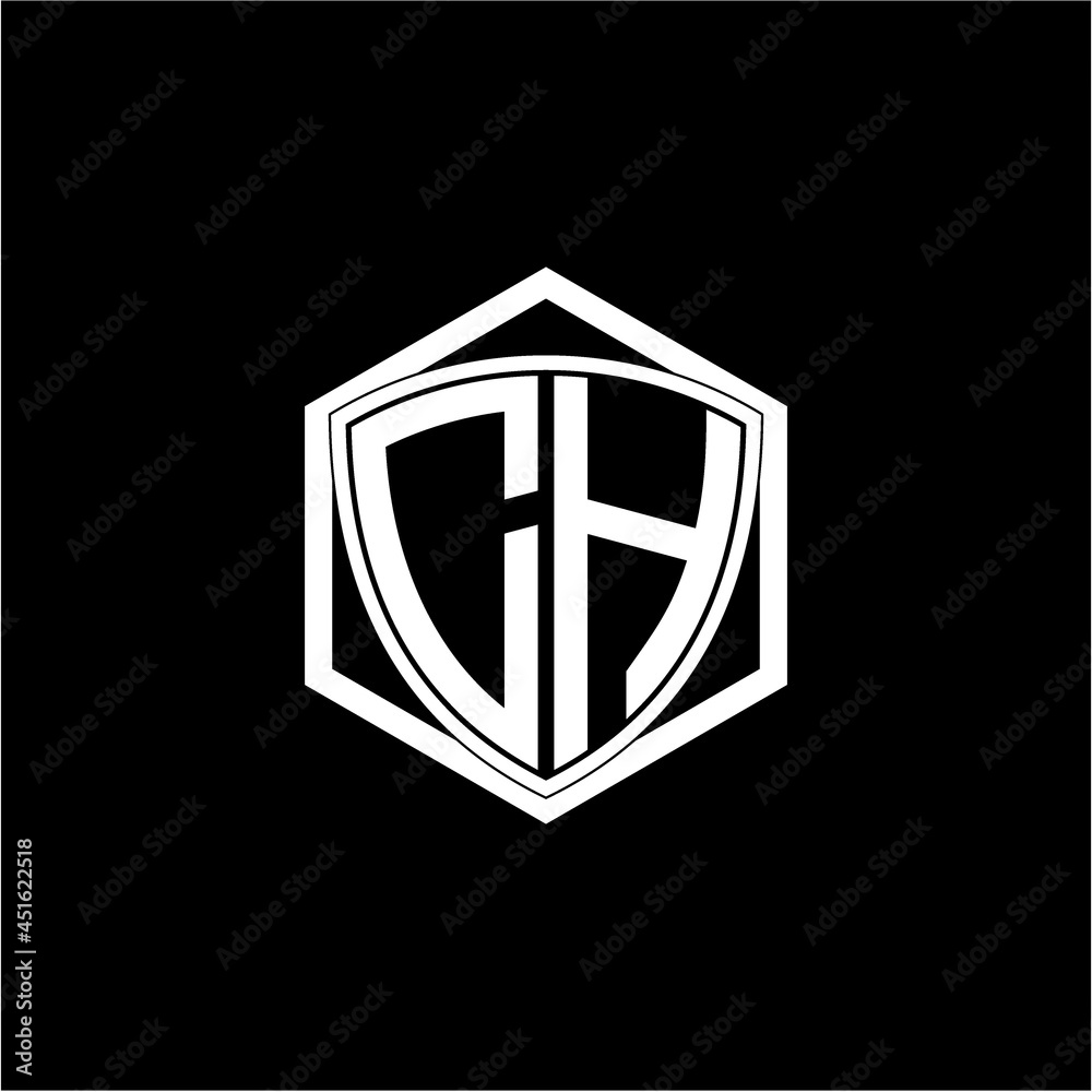 initial letter C H shield with hexagon frame initial letter C H shield with hexagon frame
