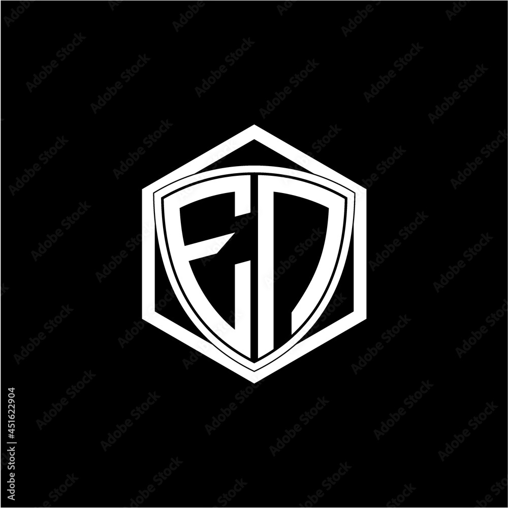 initial letter E N shield with hexagon frame initial letter E N shield with hexagon frame