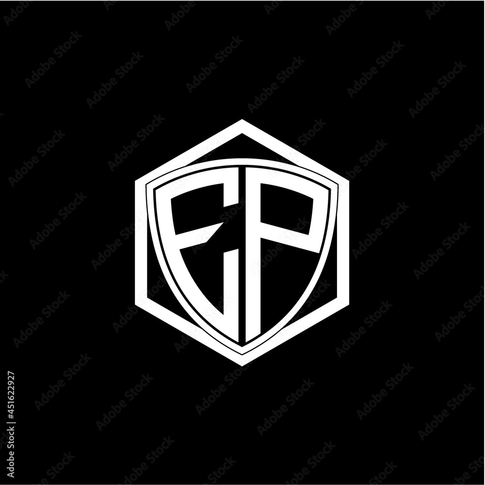 initial letter E P shield with hexagon frame initial letter E P shield with hexagon frame