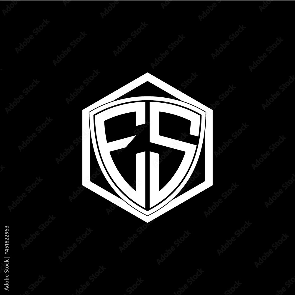 initial letter E S shield with hexagon frame initial letter E S shield with hexagon frame