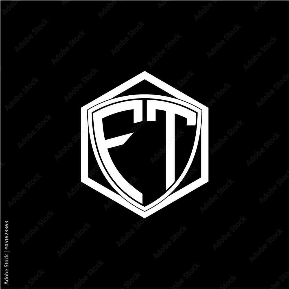 initial letter F T shield with hexagon frame initial letter F T shield with hexagon frame