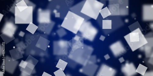 Abstract dark blue background with flying square shapes