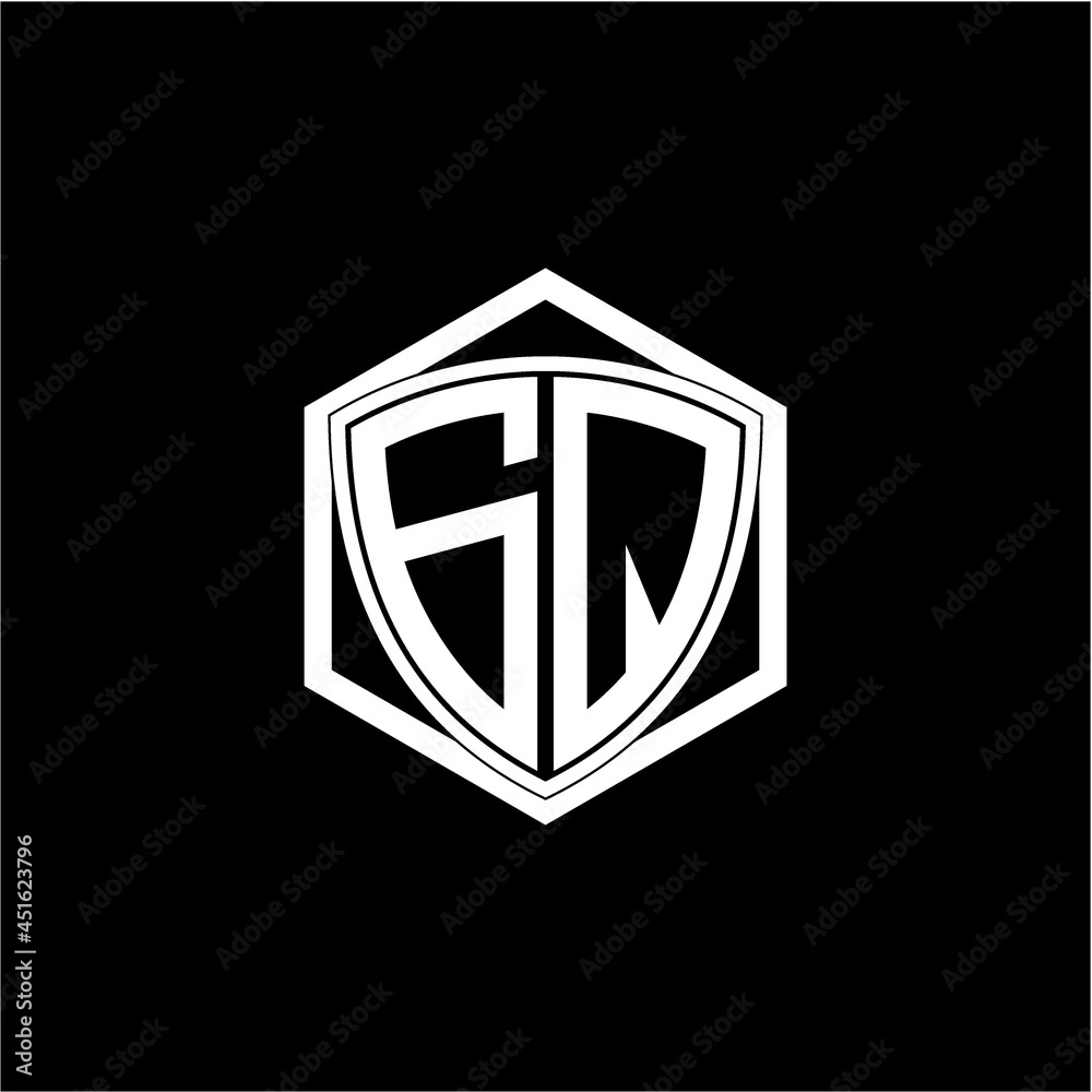 initial letter G Q shield with hexagon frame initial letter G Q shield with hexagon frame