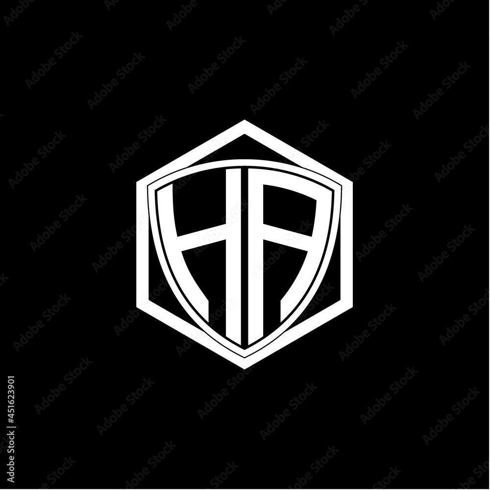 initial letter H A shield with hexagon frame
