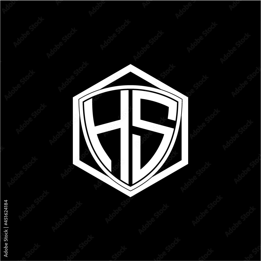 initial letter H S shield with hexagon frame initial letter H S shield with hexagon frame