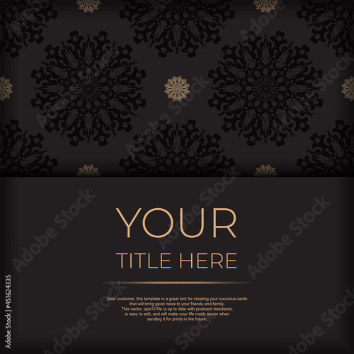 Fototapeta Naklejka Na Ścianę i Meble -  Presentable Ready-to-print postcard design in black with Arabic patterns. Invitation card template with vintage ornament.