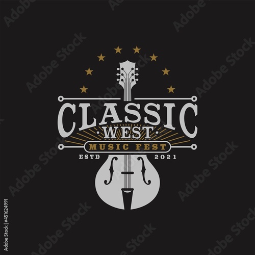 Music Festival Logo With Classical and Vintage Guitar Symbol