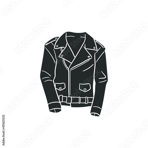 Leather Jacket Icon Silhouette Illustration. Casual Clothes Vector Graphic Pictogram Symbol Clip Art. Doodle Sketch Black Sign.