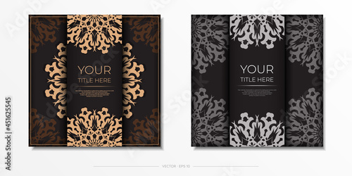 Schilderij op canvas Presentable vector template for print design postcard in black color with arabic ornament