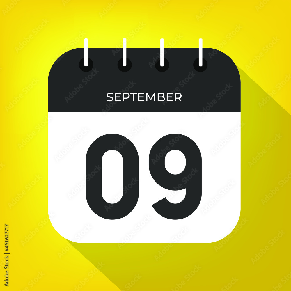 September day 9. Number nine on a white paper with black color border on a yellow background vector. September day 9. Number nine on a white paper with black color border on a yellow background vector.