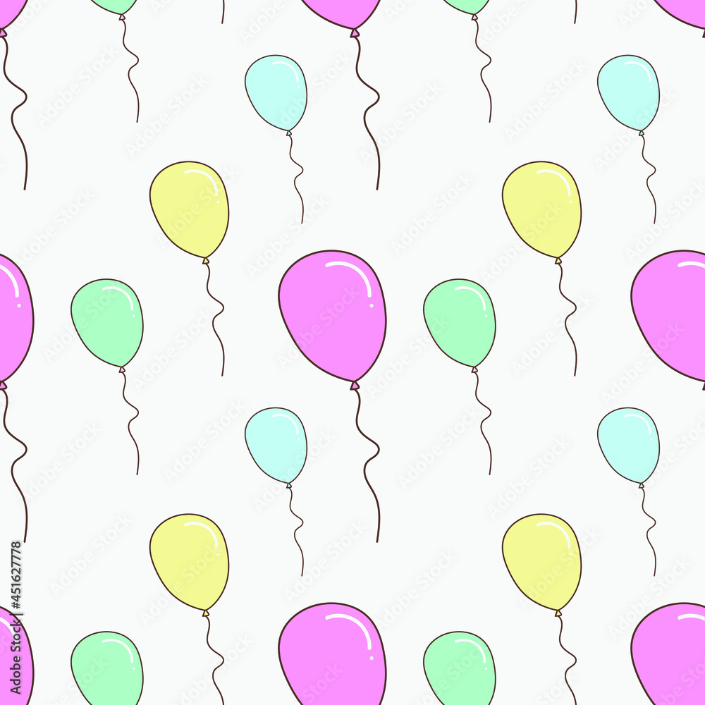 Seamless pattern colorful balloons background with party balloons of different colors ideal for birthday, baby shower, holidays design.