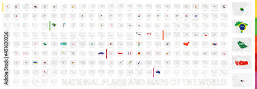 Maps with flag of the World, national flags and map collection.