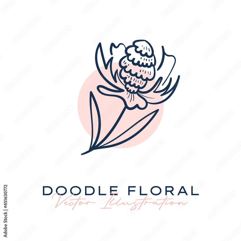 Obraz premium Doodle Flowers Icon. Hand Drawn Illustration. Abstract floral, botanical decor.