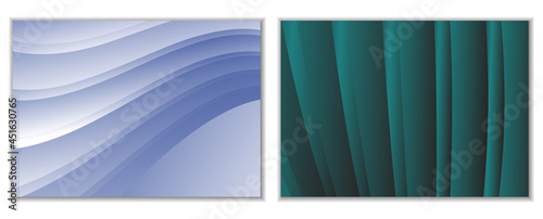 Abstract gradient waves background and folds. A set of 2 templates. 3D illustration in gentle pastel colors. Vector