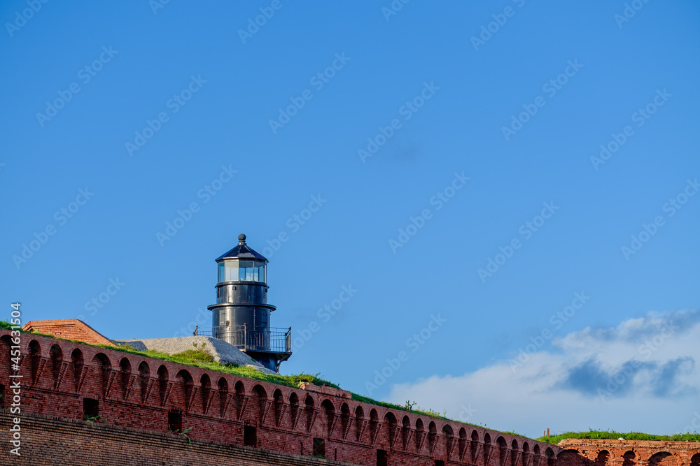 The Harbor Light sits atop of ther Civil War Fort Jefferson in the Dry Tortugas Civil War Prison