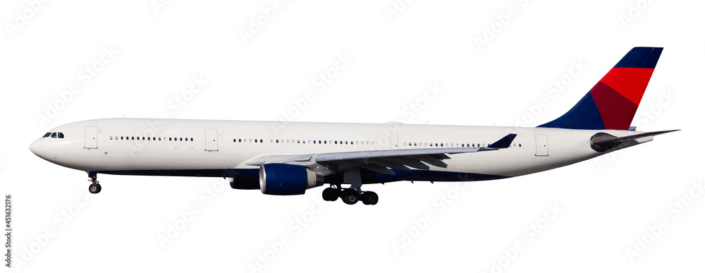 Modern commercial passenger airliner isolated on white background