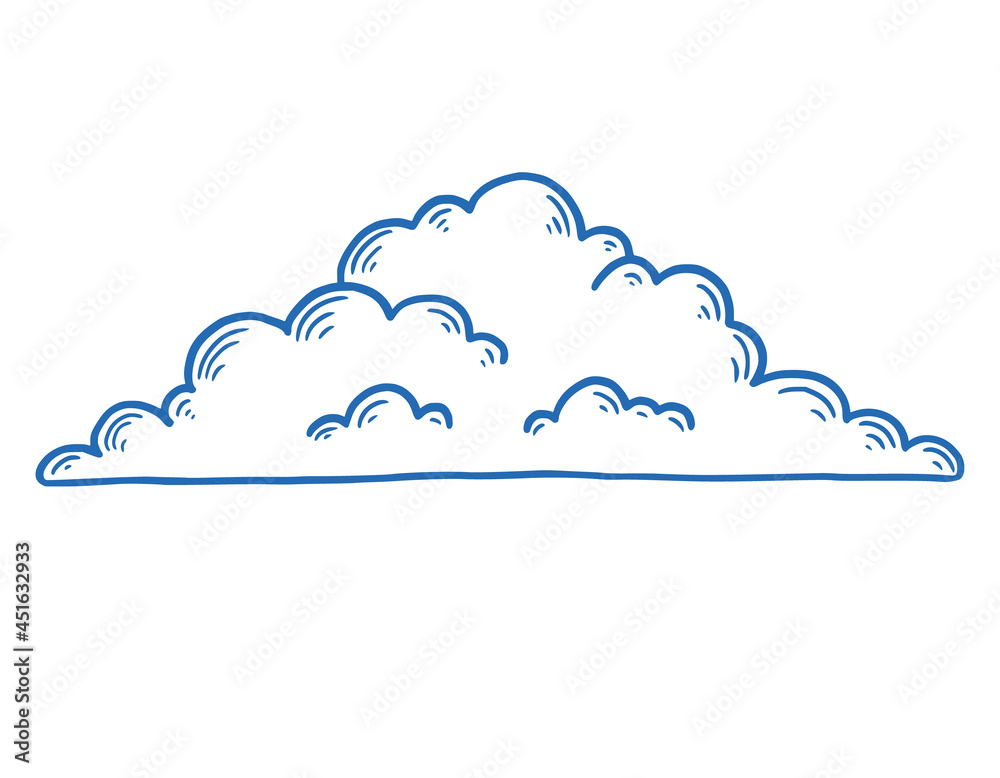 Hand drawn cloud set. Doodle sketch style cloud. Simple outline scribble draw. Vector illustration.