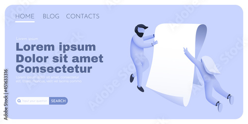 People fly around paper contract. Document, agreement or contract concept. Landing page website template.