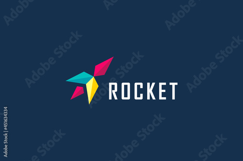 Rocket Logo. Colorful Geometric Arrow Up Icon Origami Style isolated on Blue Background. Usable for Business and Technology Logos. Flat Vector Logo Design Template Element.