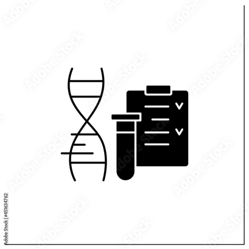 GMO test glyph icon.Screening.Absence or presence of genetically modified plant material. Checking documentation.Genetically modified organism.Filled flat sign. Isolated silhouette vector illustration