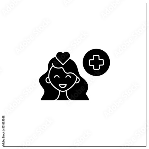 Sexual pain glyph icon. Painful intercourse. Dyspareunia. Arousal lack. Health care. Woman health concept. Filled flat sign. Isolated silhouette vector illustration