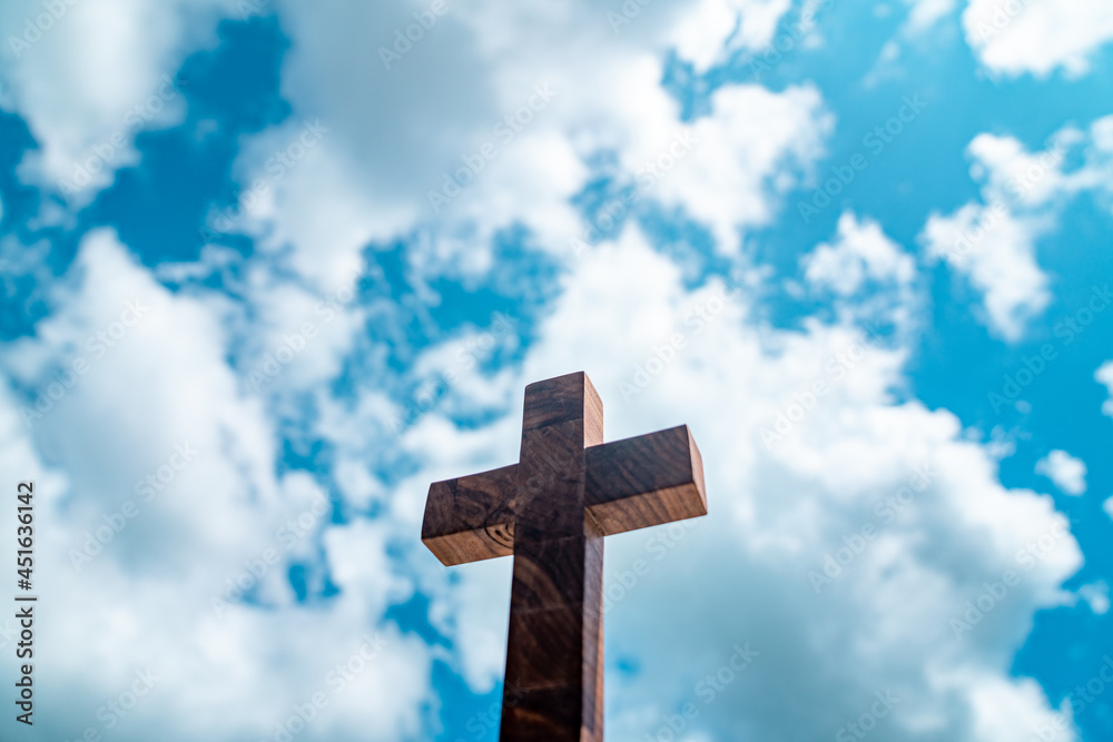 Blue Sky Background Wooden Cross